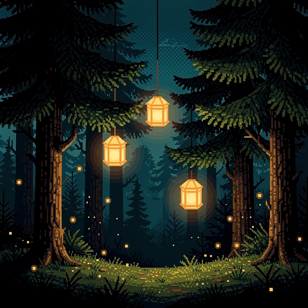 Free Enchanted Pixel Forest Image - Forest, Pixel, Lanterns | Download ...