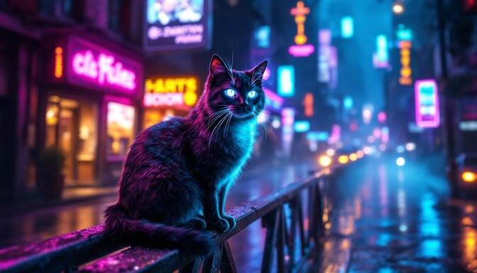Free Neon Cat Night Image - Cat, Cyberpunk, Neon | Download at StockCake