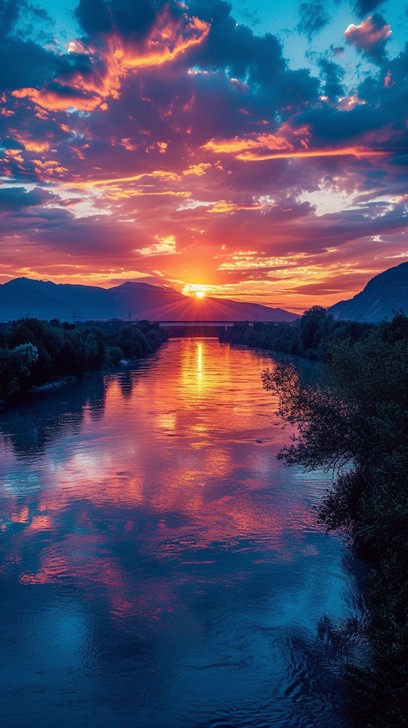 Free Sunset River Glow Image - Sunset, River, Mountains | Download at ...