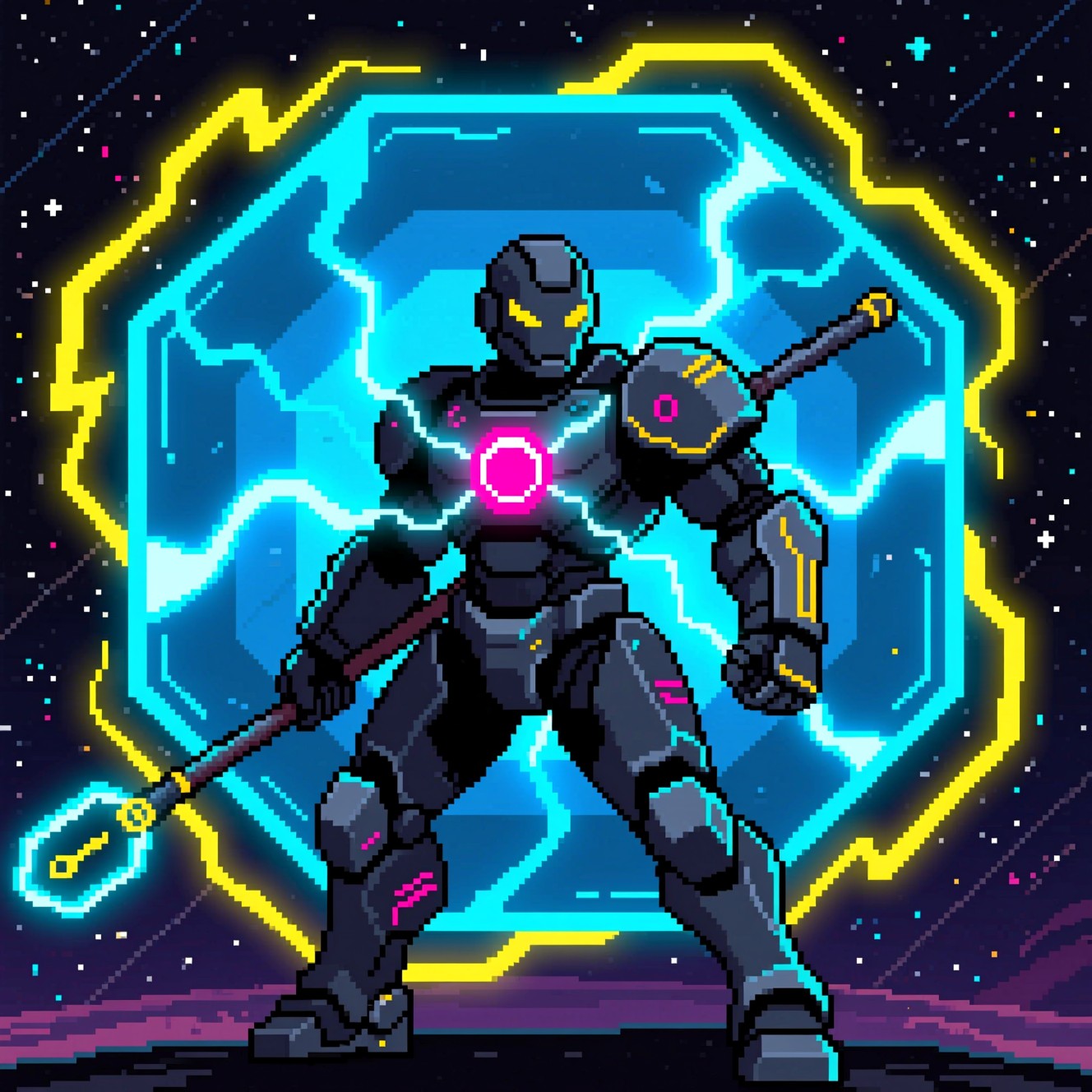 Free Powered Sentinel Shield Image - Cyberpunk, Pixel, Sentinel ...