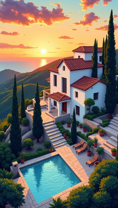 Free Mediterranean Sunset Villa Image - Villa, Mediterranean, Sunset ...