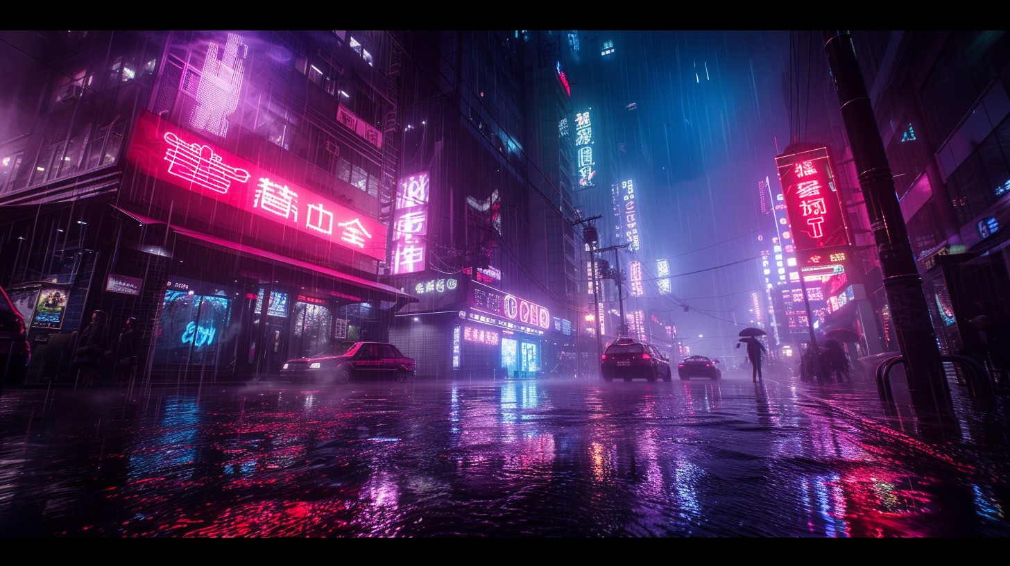Free Neon Rainy Night Image - City, Neon, Rain | Download at StockCake