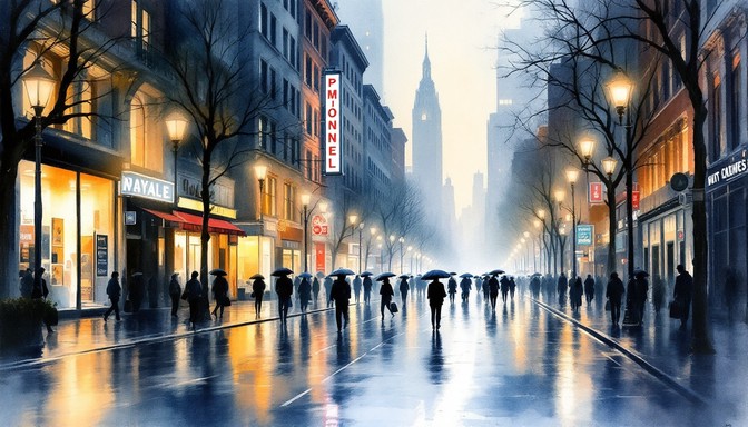 Free Rainy City Dusk Image - Watercolor, City, Rain | Download at StockCake