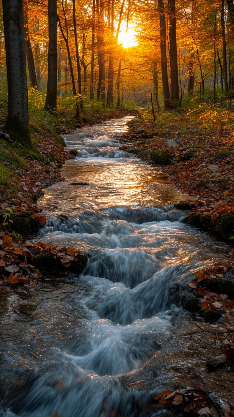 Free Sunlit Forest Creek Image - Autumn, Creek, Sunset | Download at ...