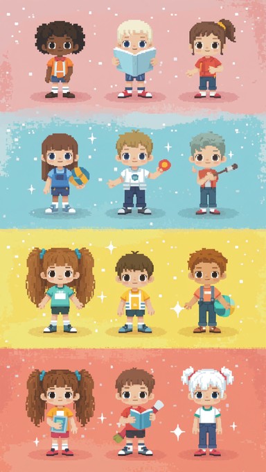 Free Diverse Pixel Kids Image - Children, Kids, Pixel | Download at ...