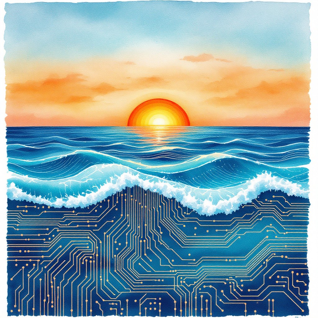 Technology Background Ocean Free Technology Meets Ocean Image - Watercolor, Technology, Ocean ...