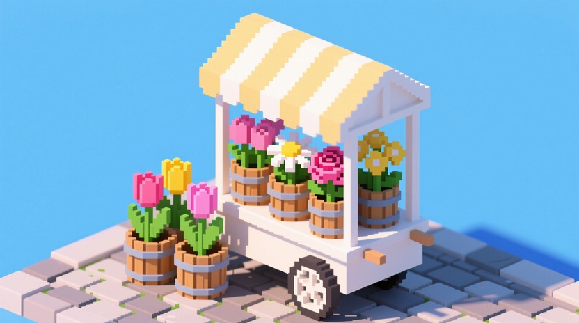 Free Pixel Flower Cart Image - Pixel, Isometric, Flowers | Download at ...