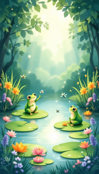 Free Enchanted Frog Symphony Image - Frogs, Dragonflies, Pond ...