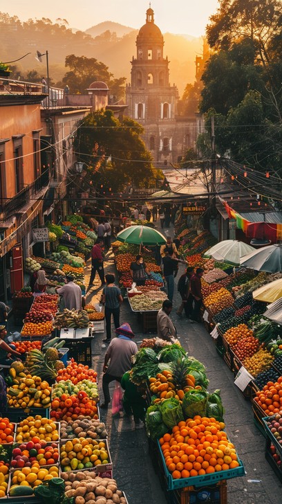 Market Setting Images Free Bustling Market Scene Image - Market, Produce, Sunset | Download ...