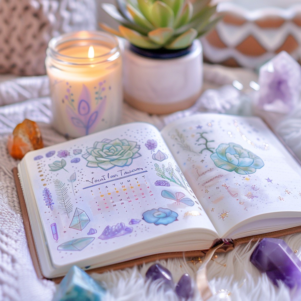 Free Artistic Journal Entry Image - Journal, Crystals, Candle ...