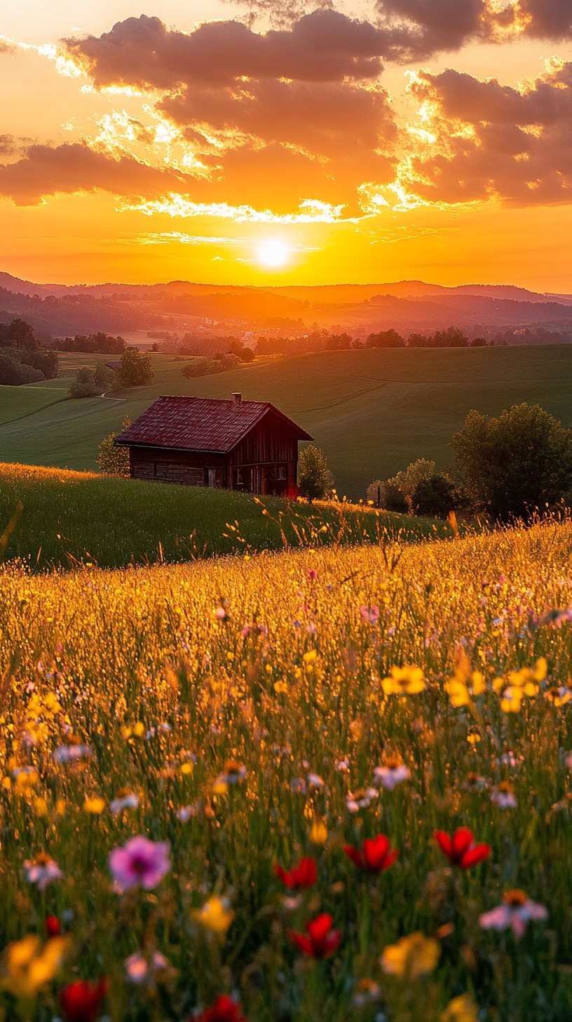 Free Sunset Over Fields Image - Sunset, Fields, Wildflowers | Download ...