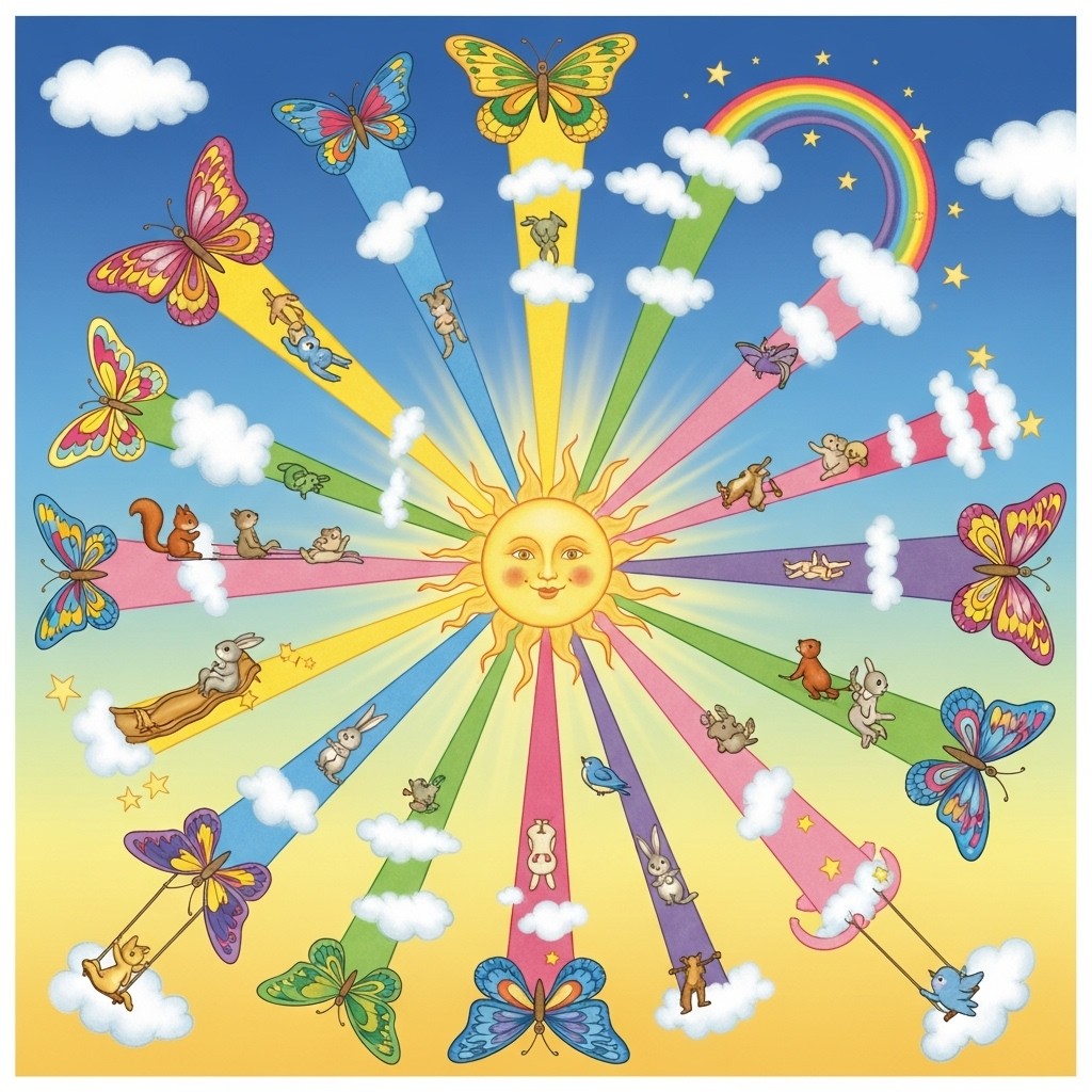 Free Radiant Sun Wheel Image - Sun, Butterflies, Rainbow | Download at ...