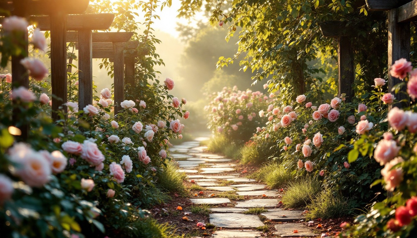 Free Misty Rose Path Image - Roses, Garden, Pathway | Download at StockCake