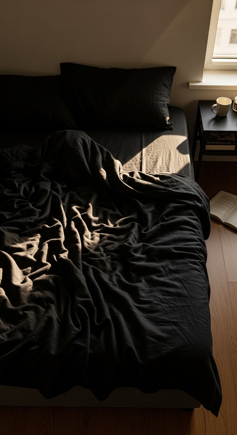 Unmade Download Unmade Black Bed Image - Bedroom, Unmade, Bed | StockCake