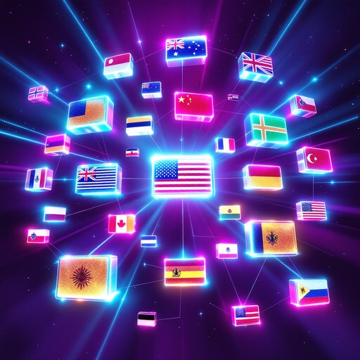 World Connection With Flags Free Global Digital Unity Image - Flags, Holographic, Neon | Download ...