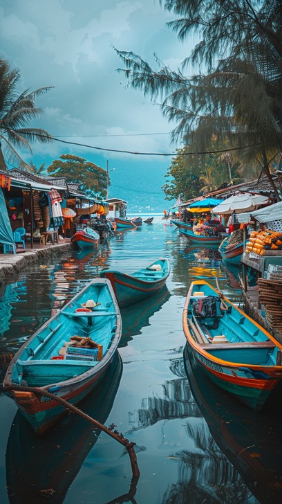 Vibrant Riverside Free Vibrant River Life Image - River, Market, Boats | Download at ...