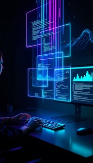 Free Neon Coding Station Image - Cyberpunk, Coding, Holographic ...