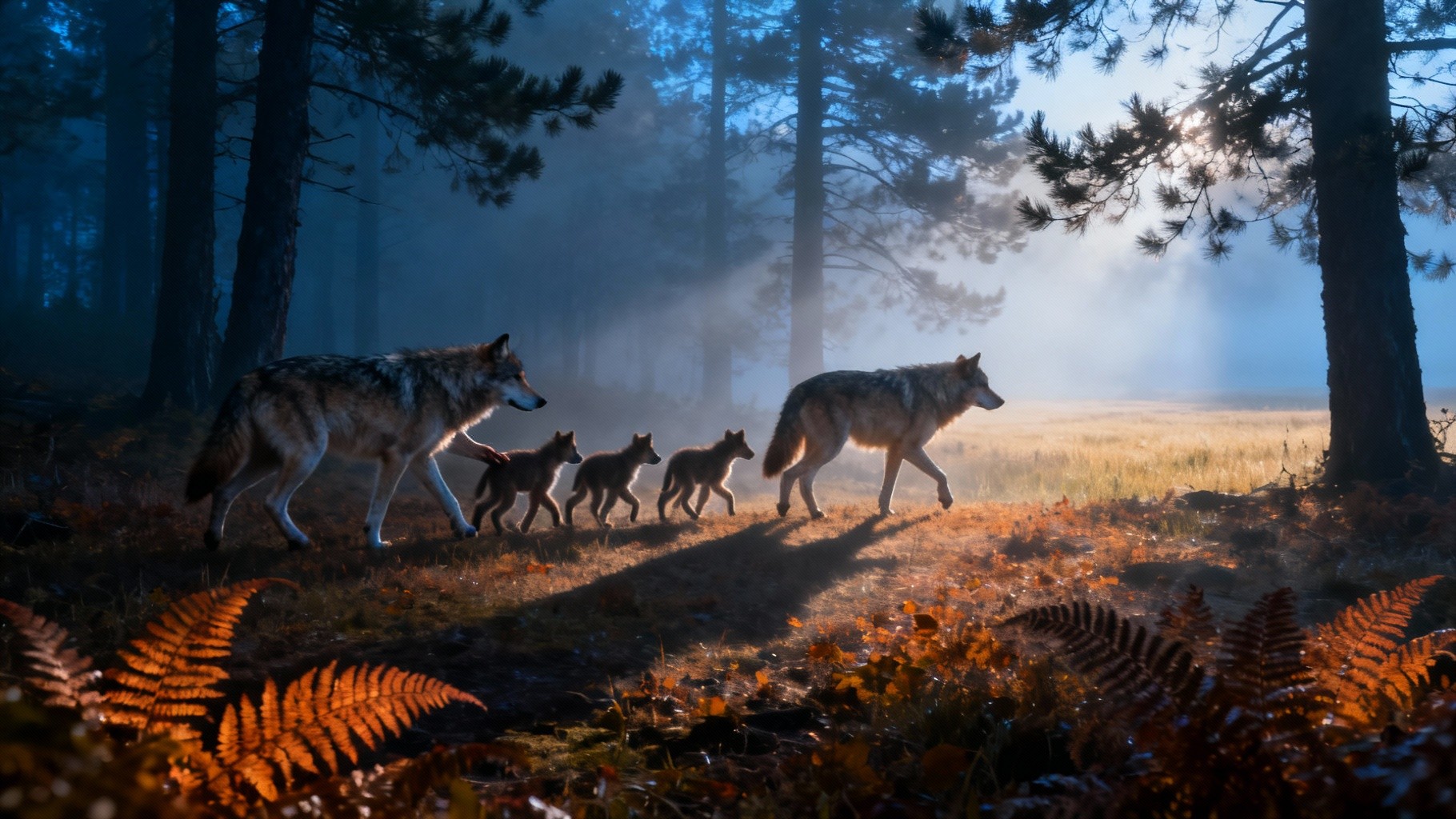 Free Wolves At Dawn Image - Wolves, Pack, Forest | Download at StockCake