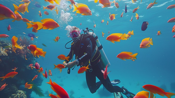 Free Diver Among Fish Image - Diver, Scuba, Fish | Download at StockCake