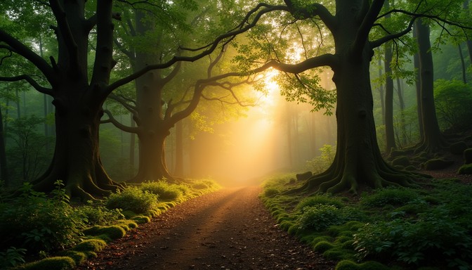 Free Enchanted Forest Path Image - Forest, Path, Sunbeams | Download at ...