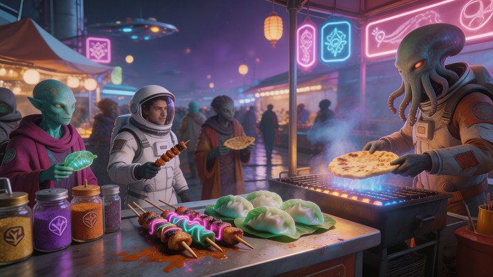 Free Cosmic Food Market Image - Alien, Market, Food | Download at StockCake