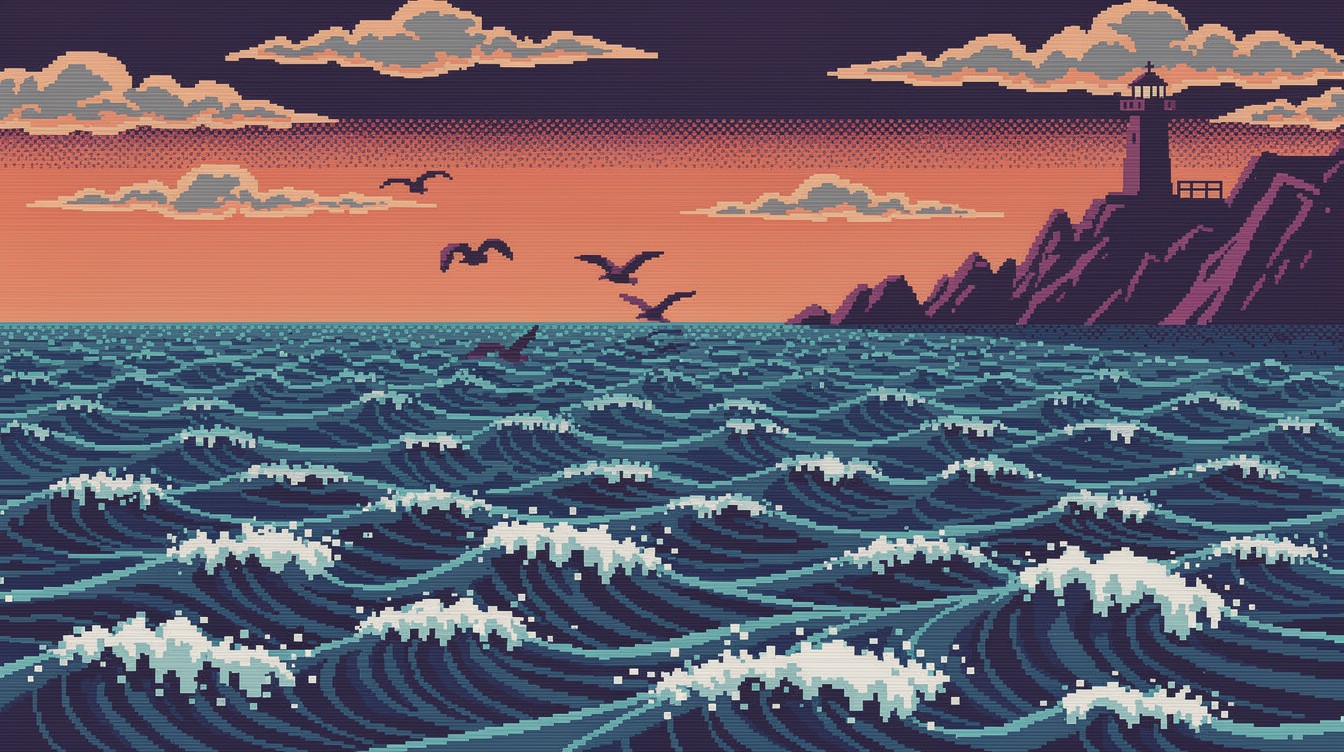 Free Pixel Ocean Sunset Image - Pixel, Retro, Ocean | Download at StockCake