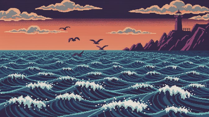 Free Pixel Ocean Sunset Image - Pixel, Art, Ocean | Download at StockCake