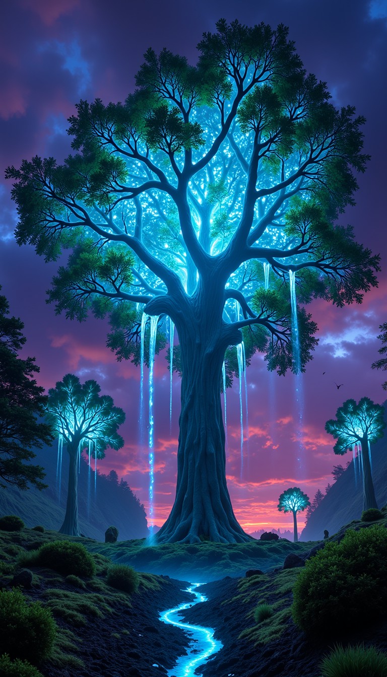 Free Luminous Neural Forest Image - Bioluminescent, Tree, Glowing ...