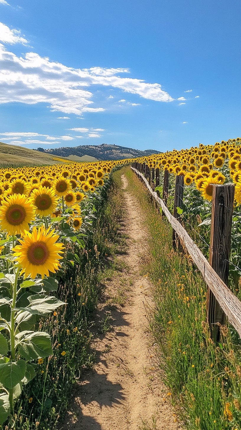 Free Sunflower Pathway Scenery Image - Sunflowers, Pathway, Fence ...