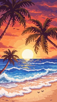 Free Pixel Sunset Paradise Image - Sunset, Ocean, Beach | Download at ...
