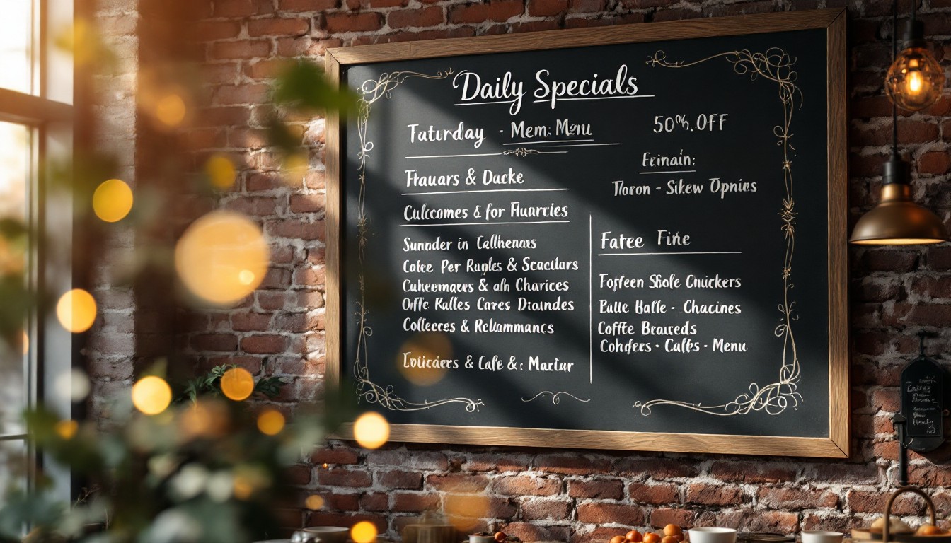 Restaurant chalkboard displaying daily specials and limited-time offers