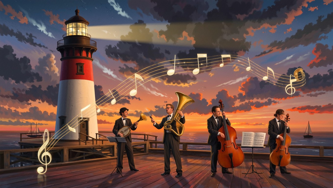 Free Lighthouse Jazz Symphony Image - Lighthouse, Musicians, Sunset ...