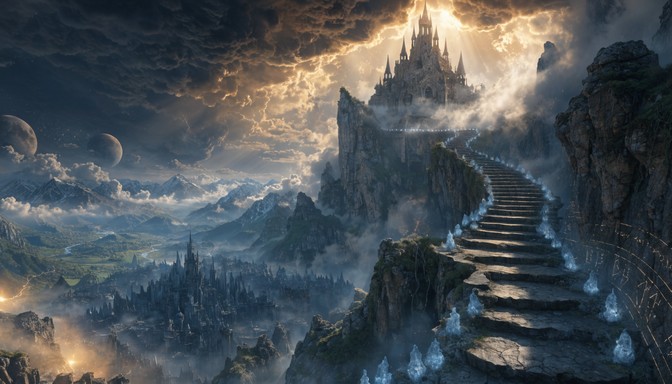Celestial Ridge Free Celestial Stairway Ascends Image - Fantasy, Stairs, Mountain ...