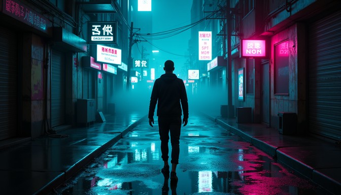 Neon Ai Works Free Neon Rain Walker Image - Cyberpunk, Neon, Rain | Download at StockCake