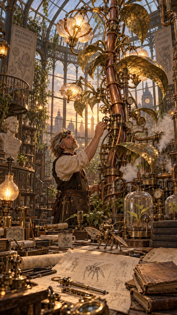 To Create An Inventor This steampunk digital illustration shows a curly-haired man in a vest ...