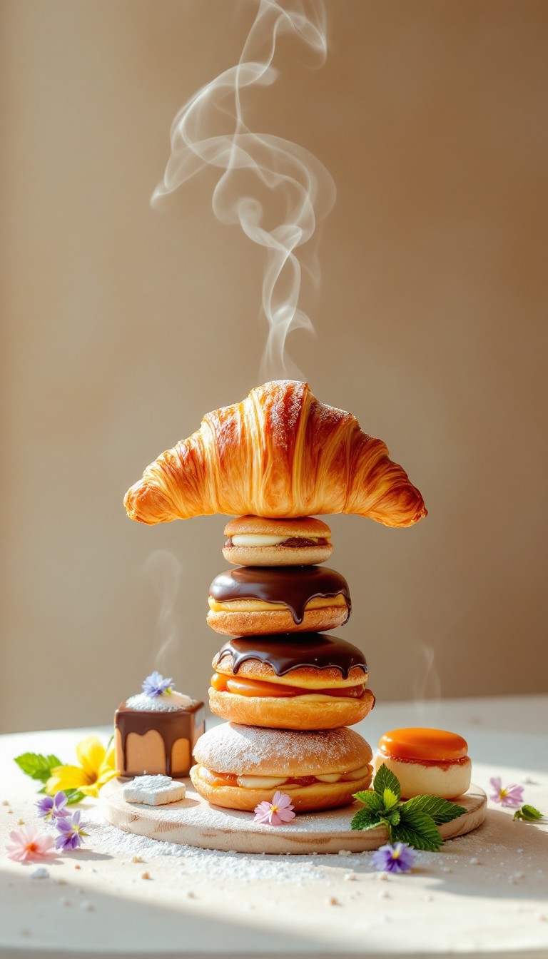 Steam Pastries Free Steaming Pastry Tower Image - Croissant, Donuts, Pastries ...