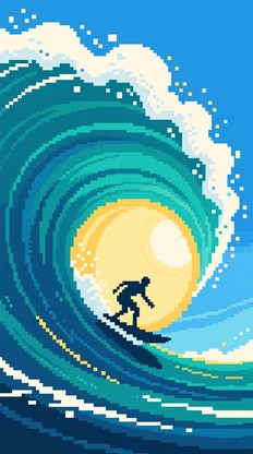 Free Pixel Wave Rider Image - Surfing, Pixel, Wave | Download at StockCake