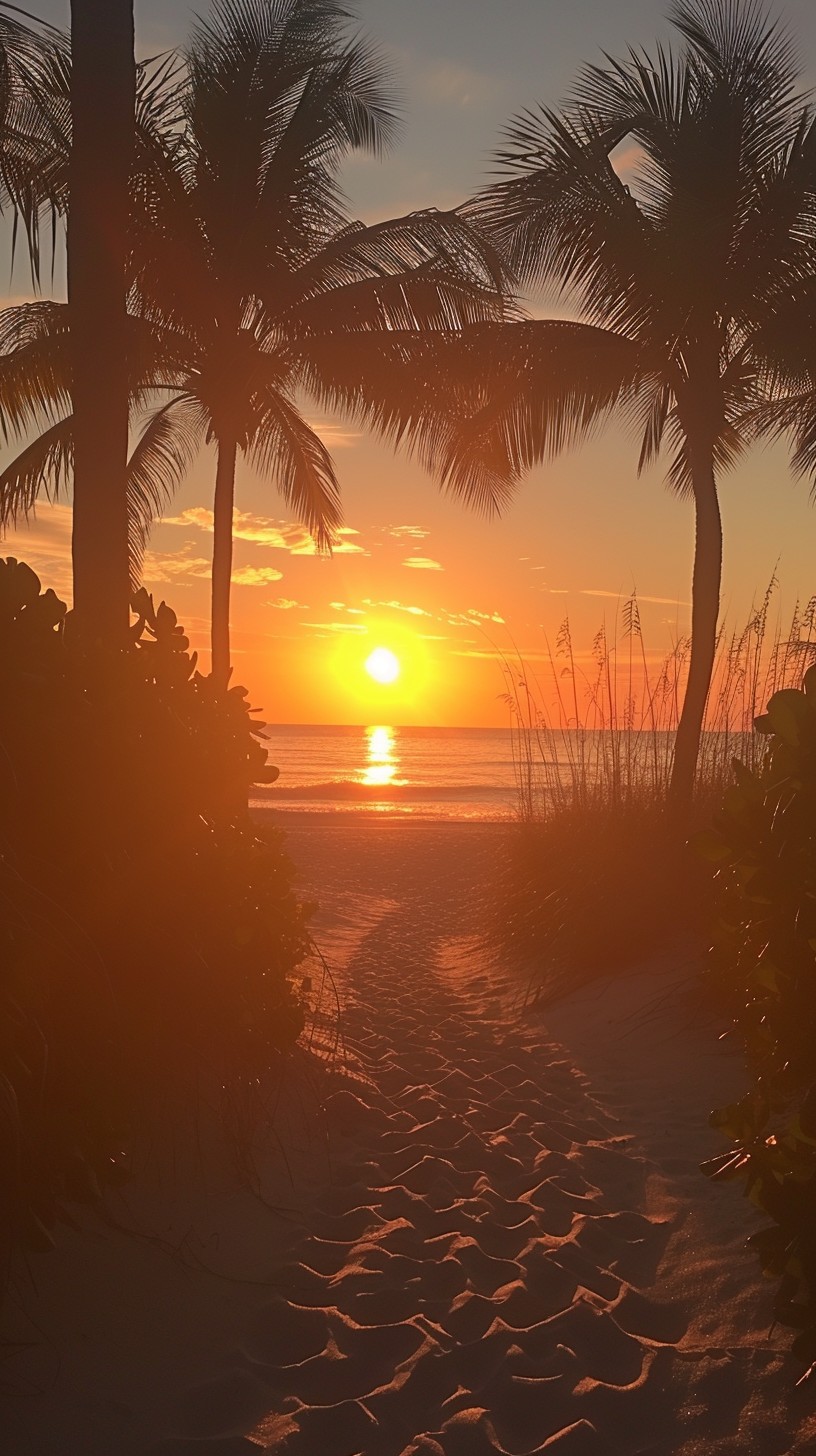 Free Sunset Beach Path Image - Sunset, Beach, Palms | Download at StockCake
