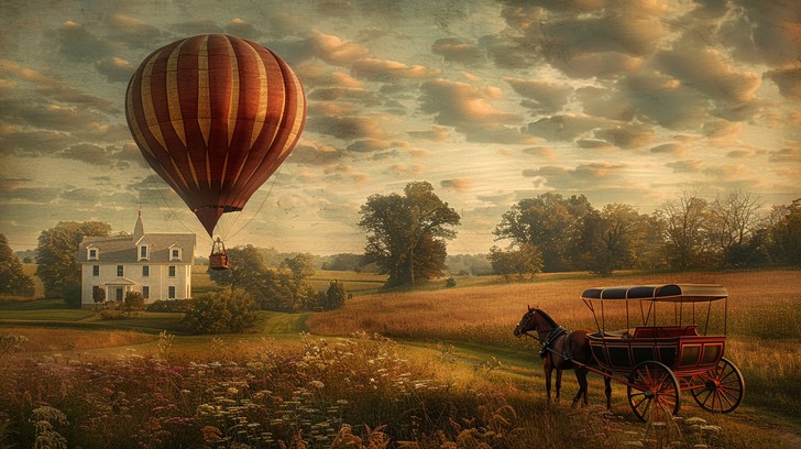Free Vintage Balloon Scene Image - Balloon, Vintage, Landscape ...