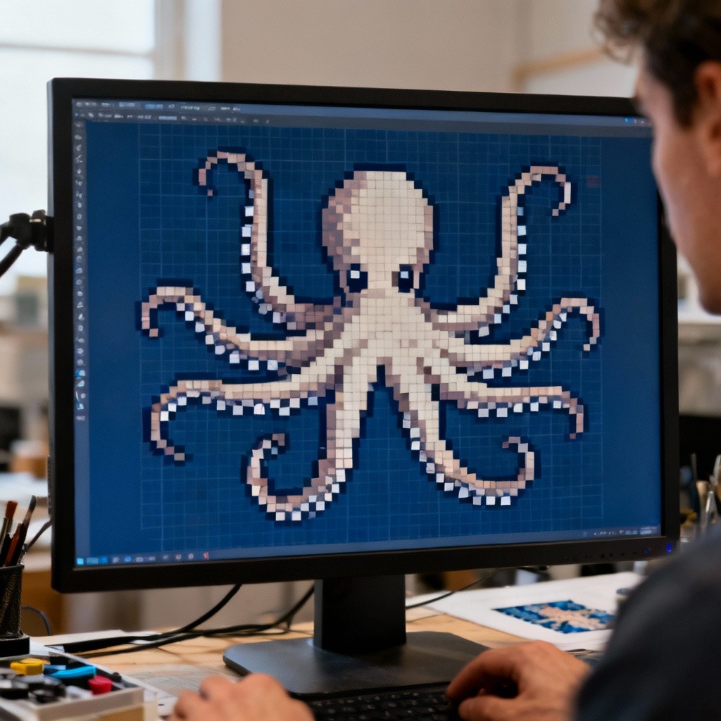 Free Pixel Octopus Art Photo - Pixel, Octopus, Blue | Download at StockCake