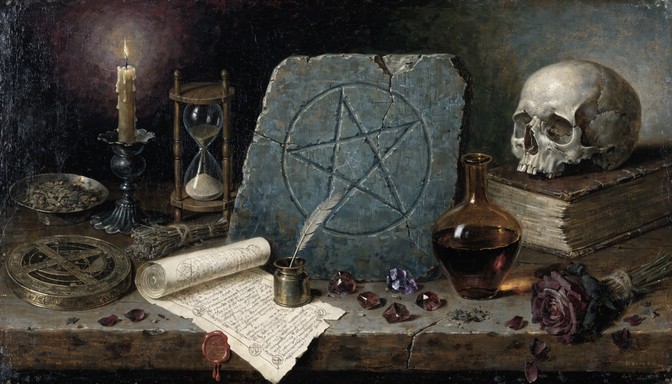Free Mystical Scholar's Table Image - Pentagram, Skull, Candle ...