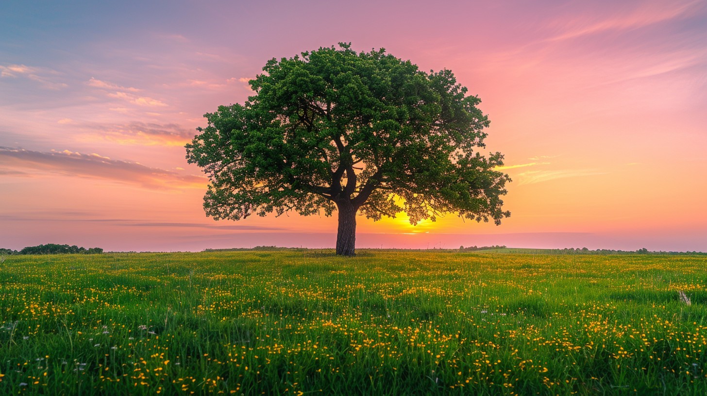 Free Sunset behind tree Image - Sunset, Tree, Meadow | Download at ...