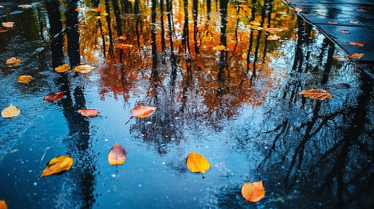 Free Autumn reflected puddle Image - Autumn, Reflection, Puddle ...
