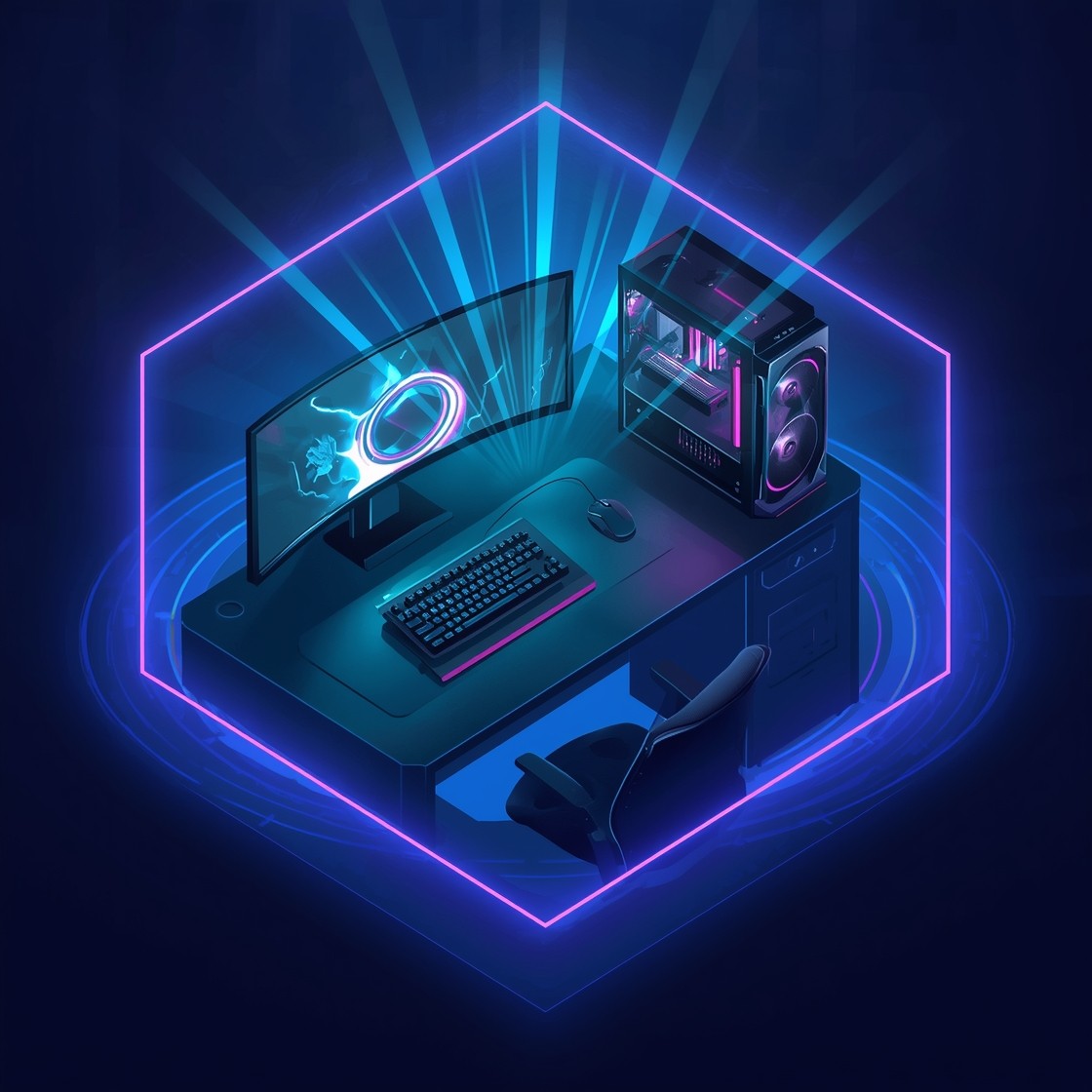 Free Cyberpunk Gaming Setup Image - Gaming, Cyberpunk, Isometric ...