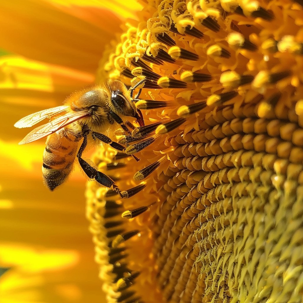 Free Bee on Sunflower Image - Bee, Sunflower, Pollen | Download at ...