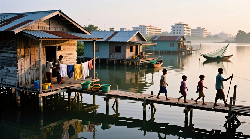 Stilted Community Free Dawn Floating Community Image - Waterfront, Dawn, Stilts ...