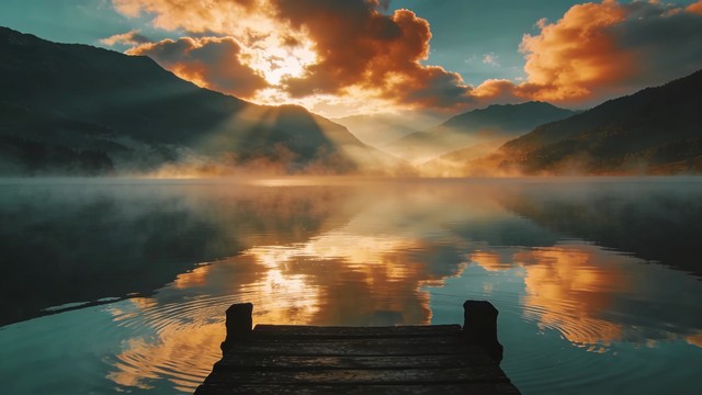 Free Misty Lake Sunrise Image - Landscape, Mountain, Lake | Download at ...