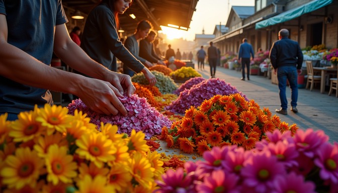Free Vibrant Flower Market Image - Flowers, Market, Sunset | Download ...