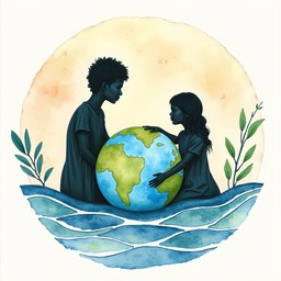 Free Earth's Gentle Embrace Image - Watercolor, Earth, Silhouettes ...