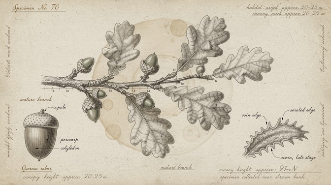 Free Oak Branch Study Image - Botanical, Illustration, Sketch ...